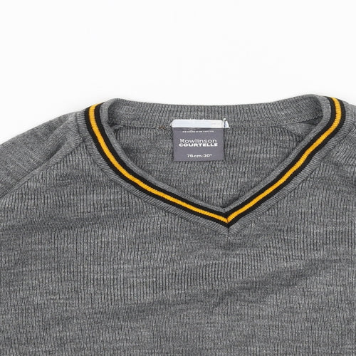 Preworn Boys Grey V-Neck Acrylic Pullover Jumper Size 12 Years Pullover