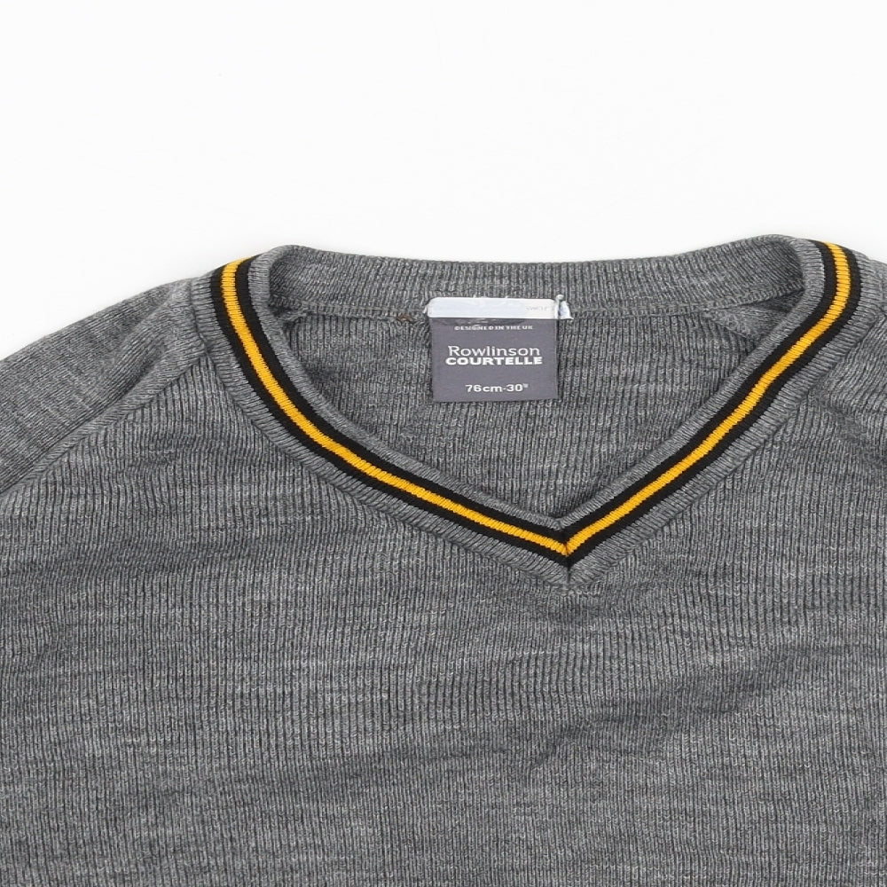 Preworn Boys Grey V-Neck Acrylic Pullover Jumper Size 12 Years Pullover