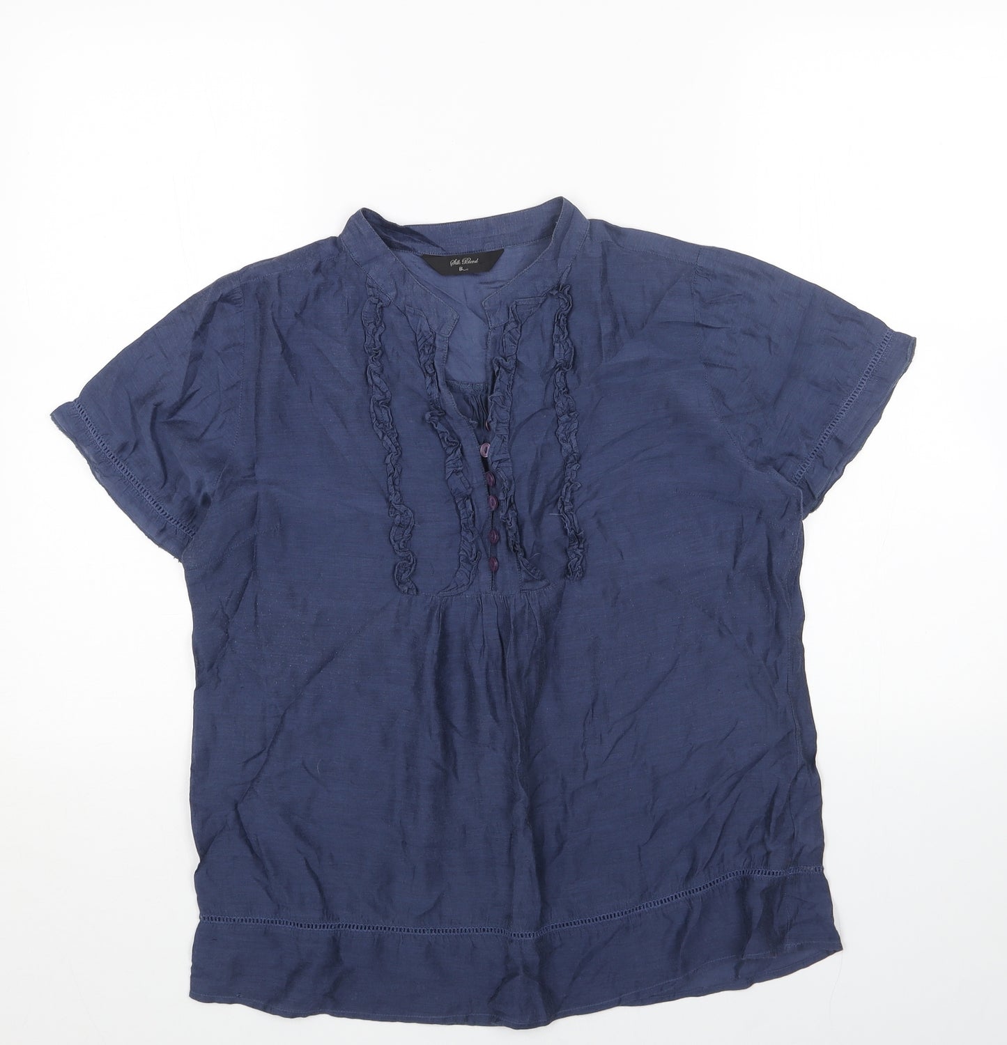 BHS Womens Blue Cotton Basic Blouse Size 12 V-Neck