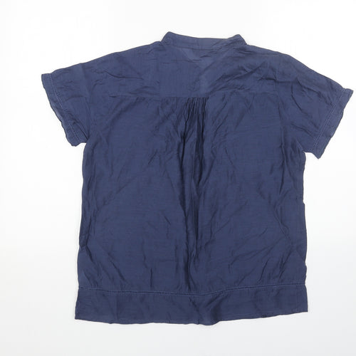 BHS Womens Blue Cotton Basic Blouse Size 12 V-Neck