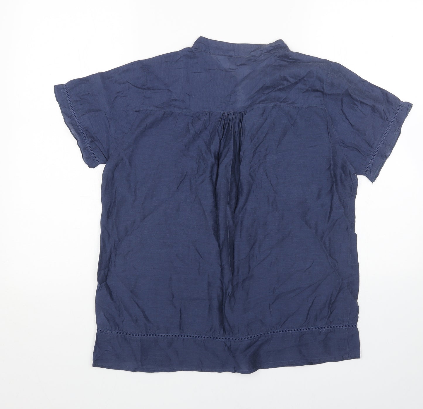 BHS Womens Blue Cotton Basic Blouse Size 12 V-Neck