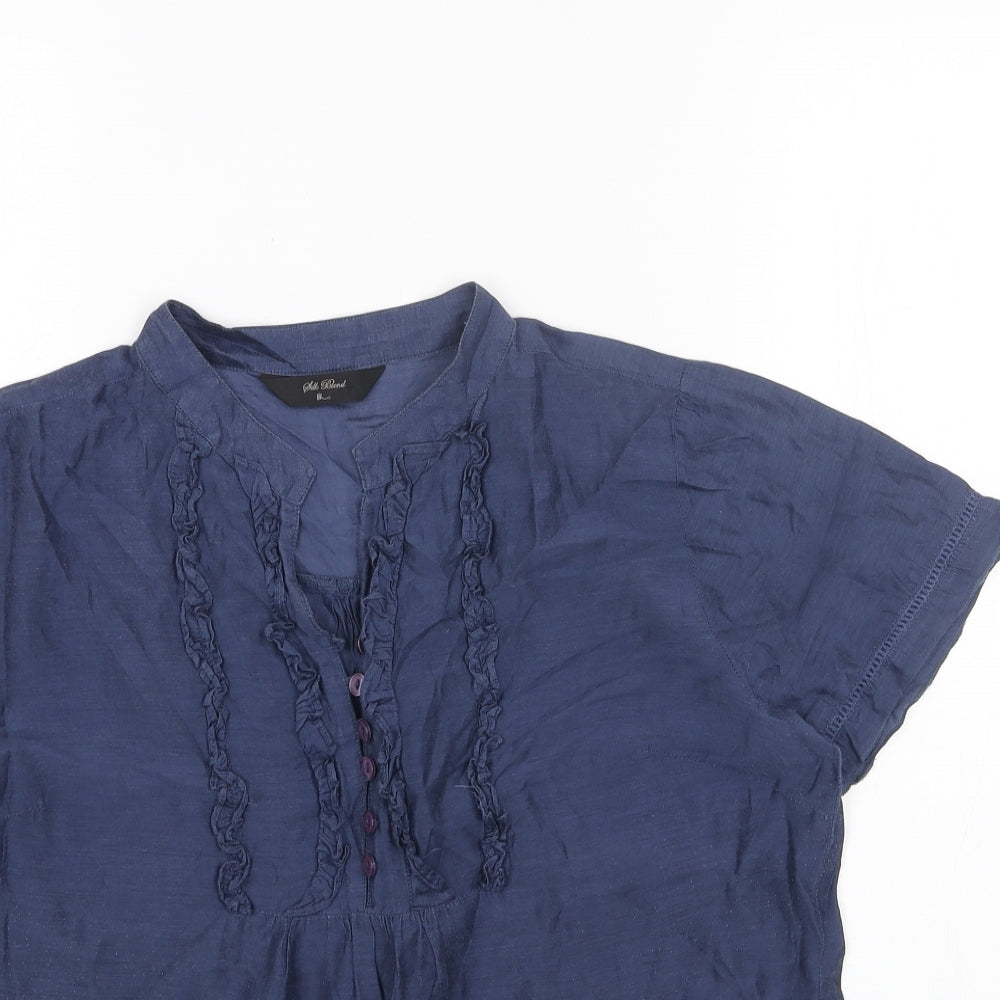 BHS Womens Blue Cotton Basic Blouse Size 12 V-Neck