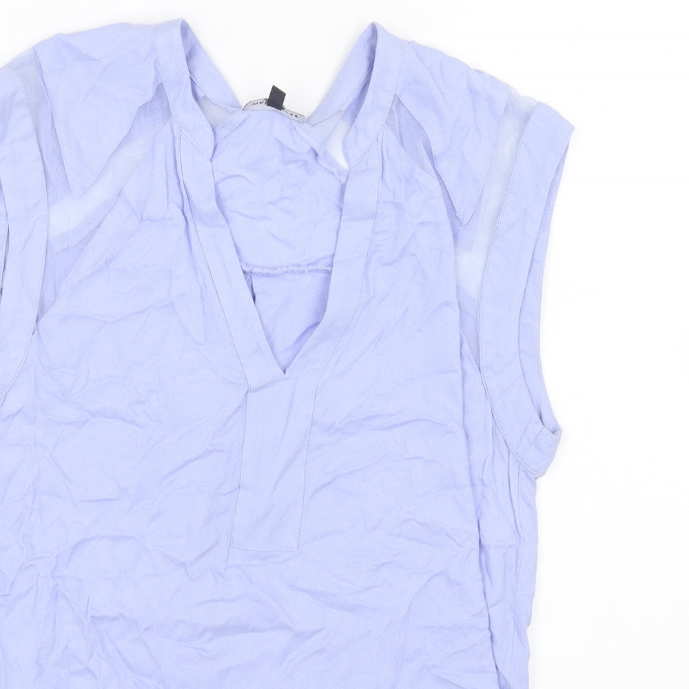 Warehouse Womens Blue Viscose Basic Blouse Size 12 V-Neck