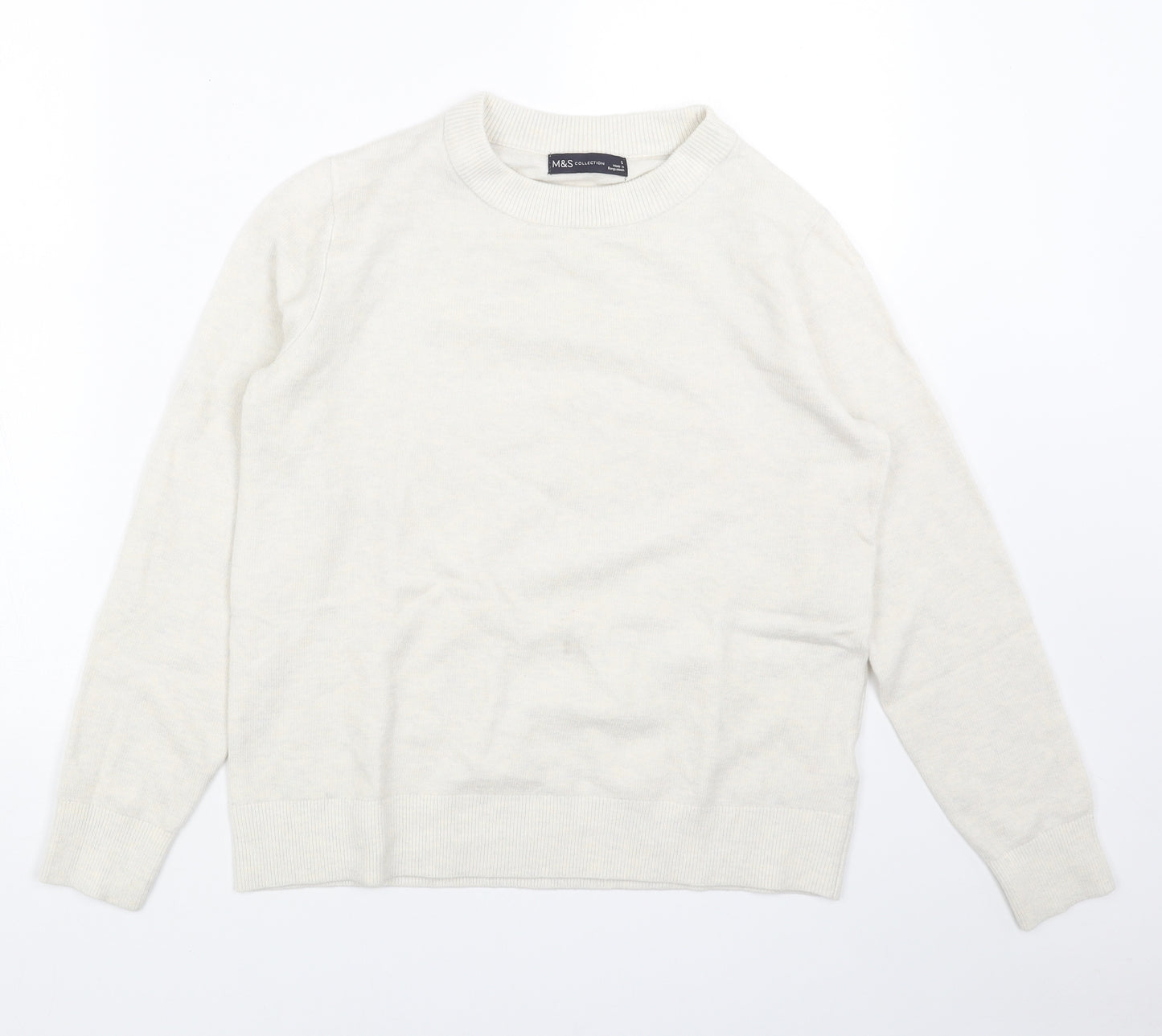 Marks and Spencer Womens White Round Neck Acrylic Pullover Jumper Size S