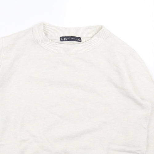 Marks and Spencer Womens White Round Neck Acrylic Pullover Jumper Size S
