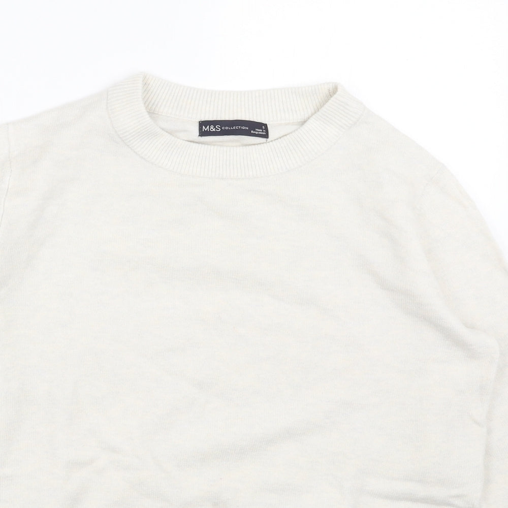 Marks and Spencer Womens White Round Neck Acrylic Pullover Jumper Size S