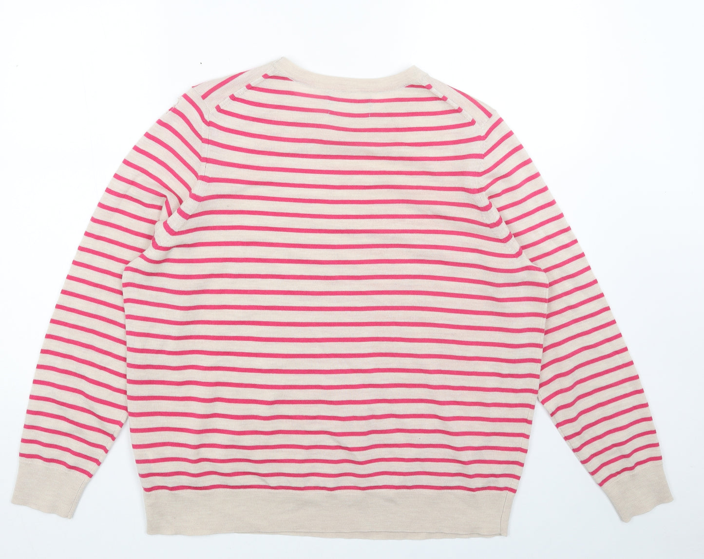 Marks and Spencer Womens Beige Round Neck Striped Acrylic Pullover Jumper Size 20