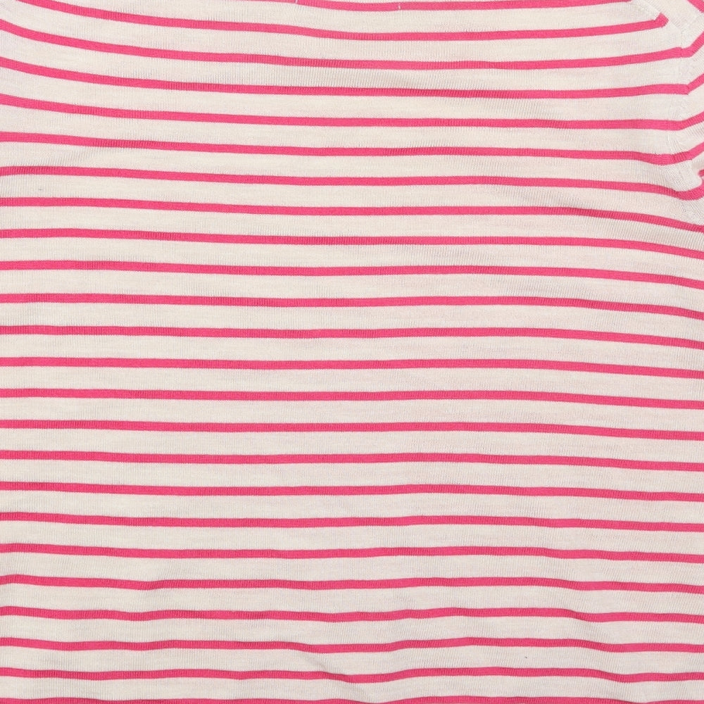 Marks and Spencer Womens Beige Round Neck Striped Acrylic Pullover Jumper Size 20