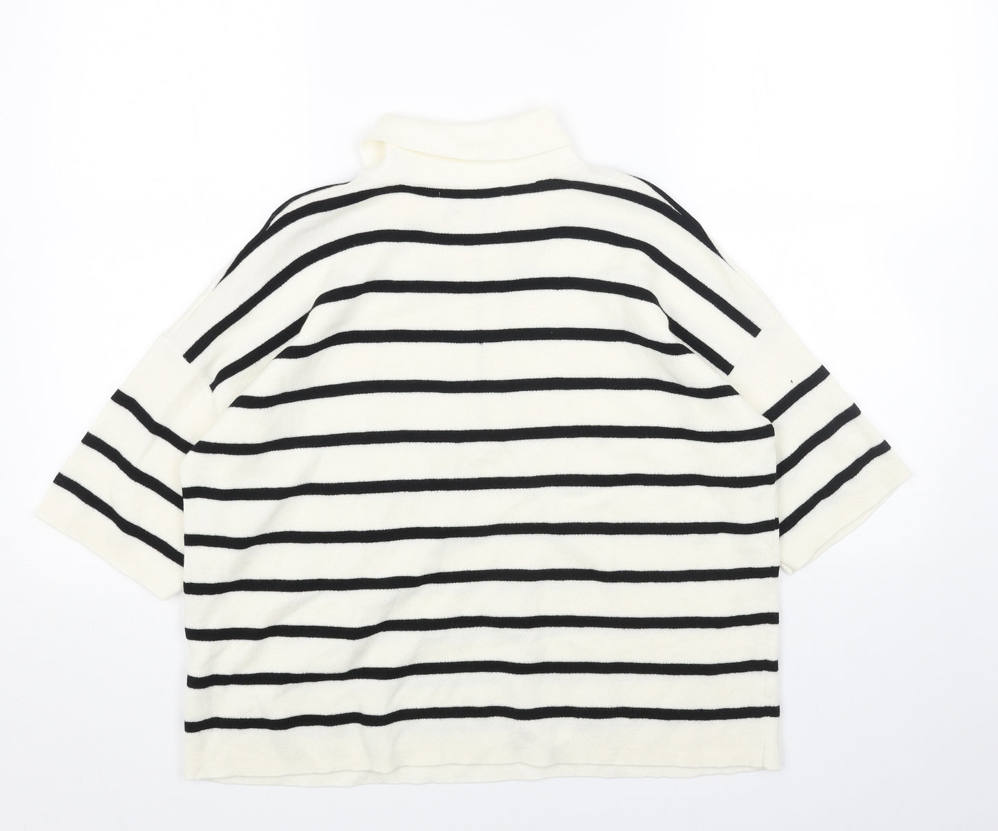 Marks and Spencer Womens White Collared Striped Acrylic Pullover Jumper Size 14