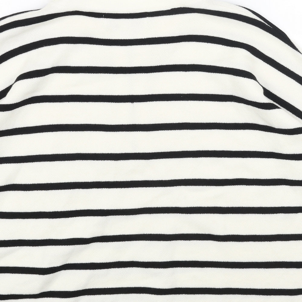Marks and Spencer Womens White Collared Striped Acrylic Pullover Jumper Size 14
