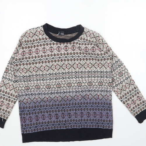Preworn Mens Blue Round Neck Fair Isle Acrylic Pullover Jumper Size XS Long Sleeve