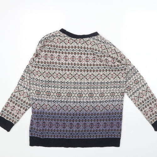 Preworn Mens Blue Round Neck Fair Isle Acrylic Pullover Jumper Size XS Long Sleeve