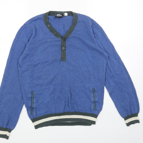 BDG Mens Blue V-Neck Acrylic Pullover Jumper Size M Long Sleeve