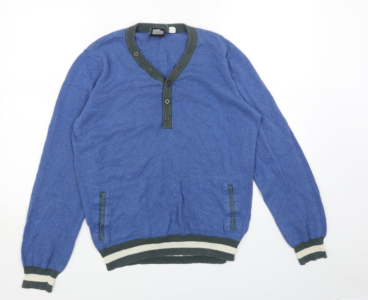 BDG Mens Blue V-Neck Acrylic Pullover Jumper Size M Long Sleeve