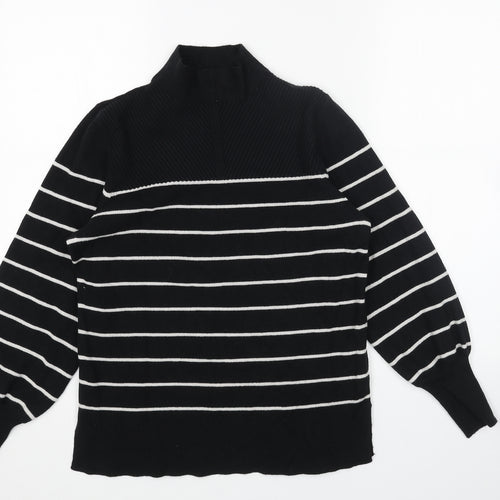 Marks and Spencer Womens Black High Neck Striped Acrylic Pullover Jumper Size M