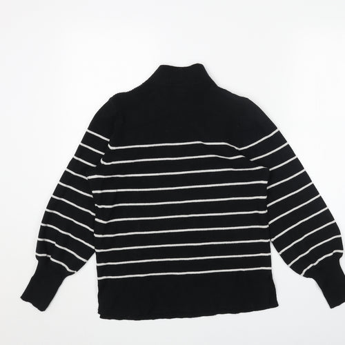 Marks and Spencer Womens Black High Neck Striped Acrylic Pullover Jumper Size M