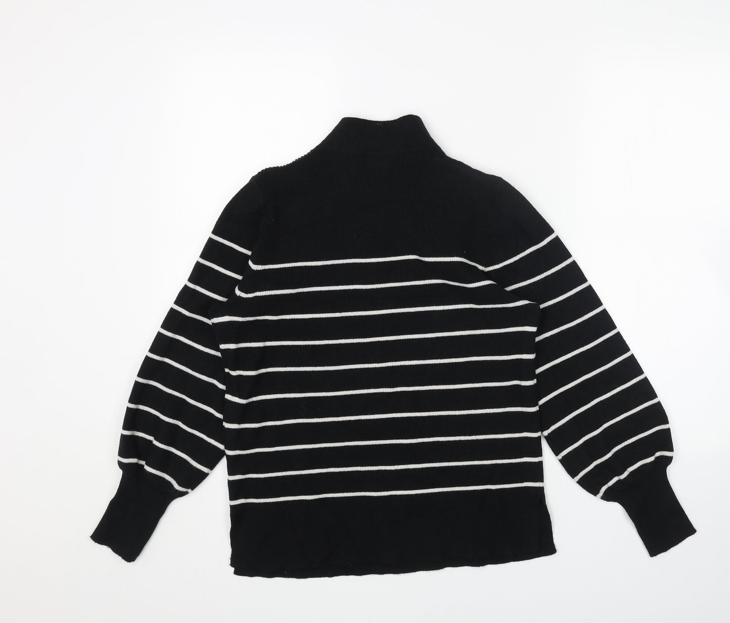 Marks and Spencer Womens Black High Neck Striped Acrylic Pullover Jumper Size M