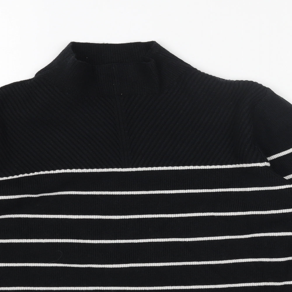Marks and Spencer Womens Black High Neck Striped Acrylic Pullover Jumper Size M