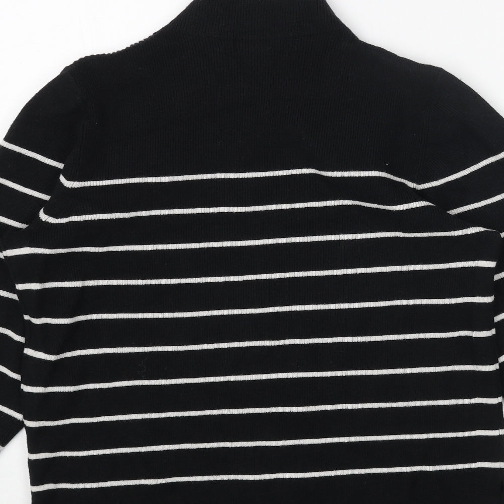 Marks and Spencer Womens Black High Neck Striped Acrylic Pullover Jumper Size M