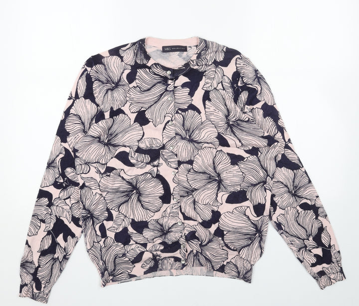 Marks and Spencer Womens Pink Round Neck Floral Acrylic Cardigan Jumper Size 16