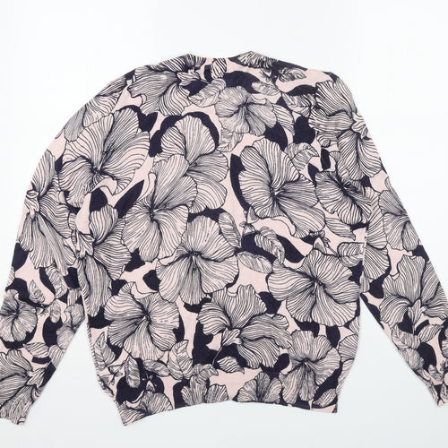 Marks and Spencer Womens Pink Round Neck Floral Acrylic Cardigan Jumper Size 16