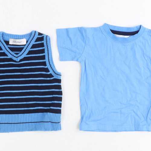 Earlydays Boys Blue Striped 100% Cotton Basic Tank Size 9-12 Months Round Neck Pullover