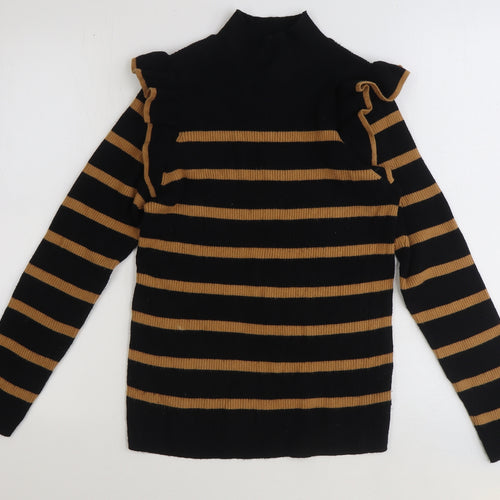 F&F Womens Black Mock Neck Striped Viscose Pullover Jumper Size 16