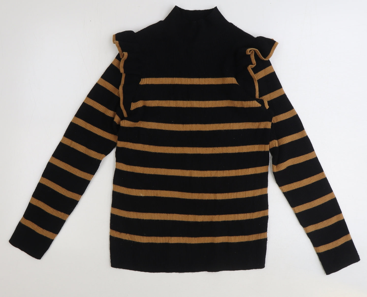 F&F Womens Black Mock Neck Striped Viscose Pullover Jumper Size 16