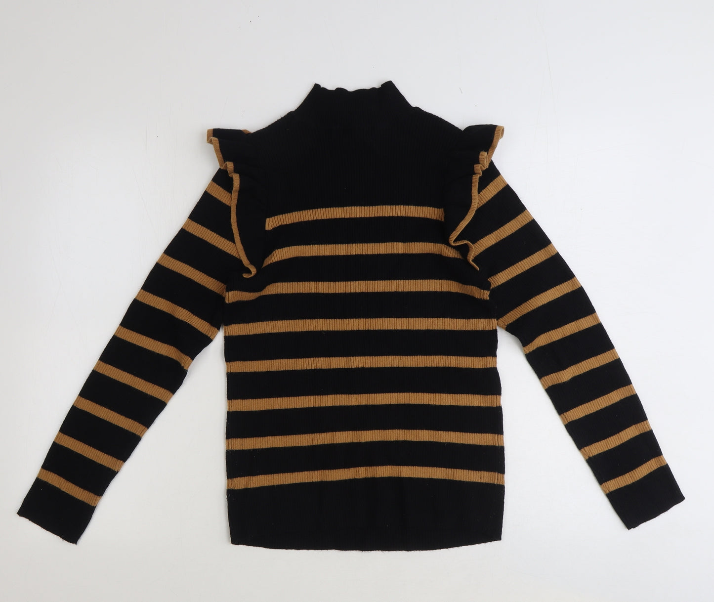 F&F Womens Black Mock Neck Striped Viscose Pullover Jumper Size 16