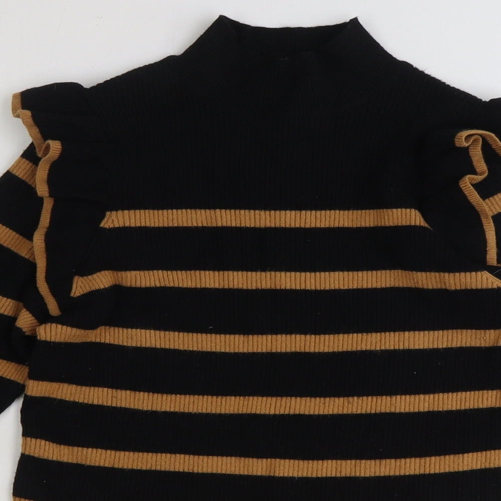 F&F Womens Black Mock Neck Striped Viscose Pullover Jumper Size 16