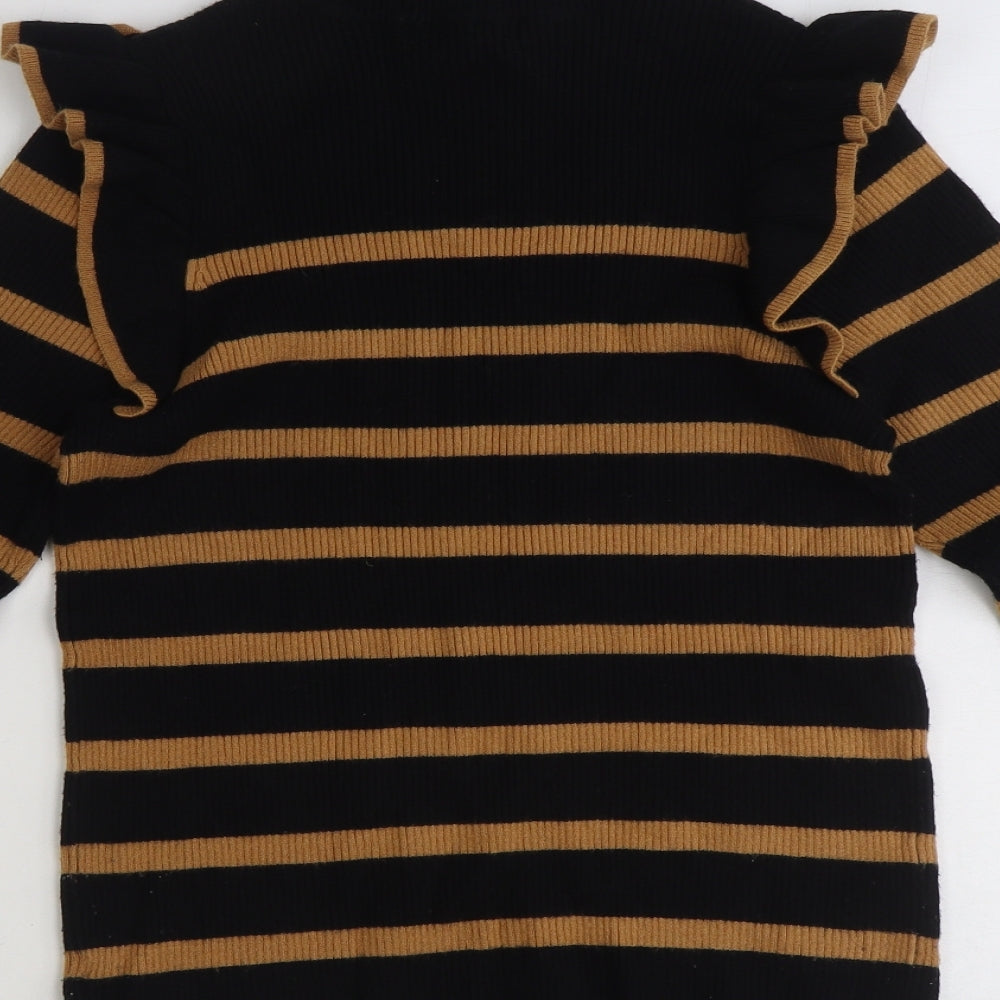 F&F Womens Black Mock Neck Striped Viscose Pullover Jumper Size 16