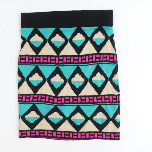 Miss Selfridge Womens Multicoloured Geometric Acrylic Bandage Skirt Size 8