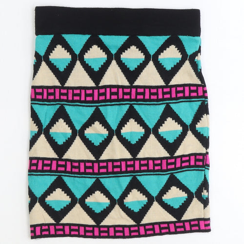 Miss Selfridge Womens Multicoloured Geometric Acrylic Bandage Skirt Size 8