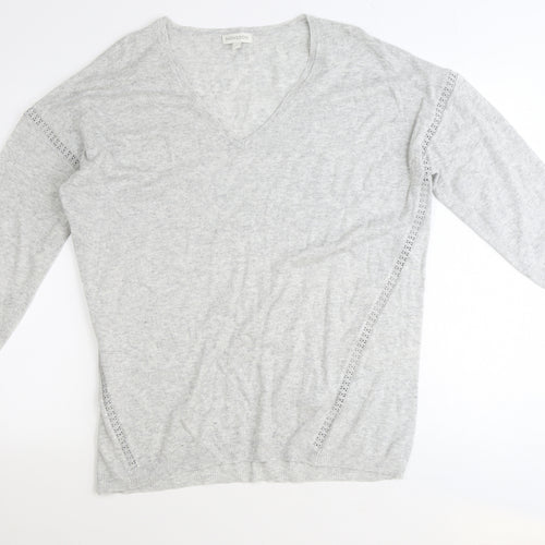 Monsoon Womens Grey V-Neck Acrylic Pullover Jumper Size L