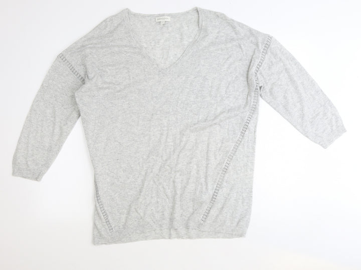Monsoon Womens Grey V-Neck Acrylic Pullover Jumper Size L