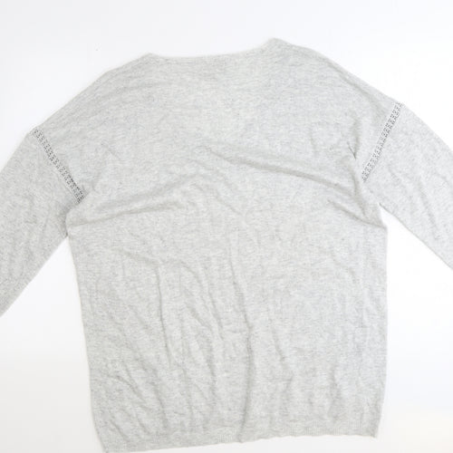 Monsoon Womens Grey V-Neck Acrylic Pullover Jumper Size L