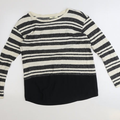 Oasis Womens Black Boat Neck Striped Cotton Pullover Jumper Size S
