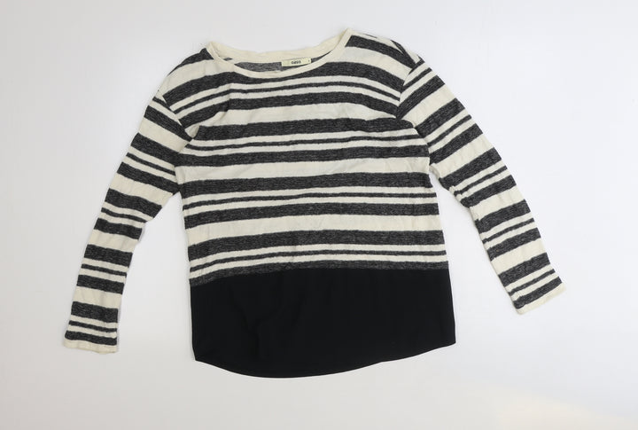 Oasis Womens Black Boat Neck Striped Cotton Pullover Jumper Size S