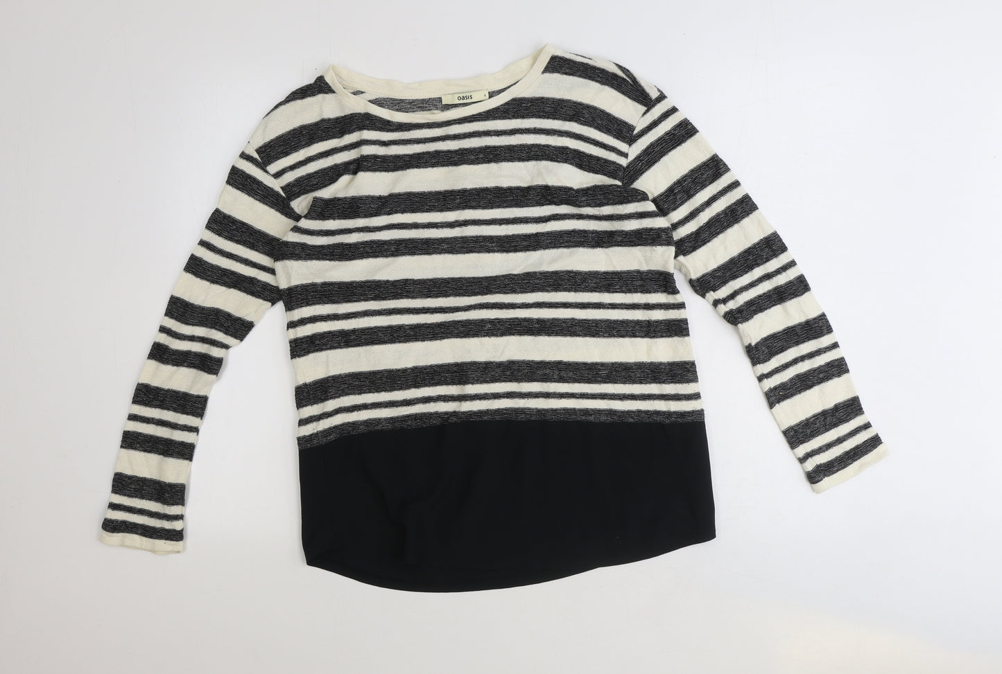 Oasis Womens Black Boat Neck Striped Cotton Pullover Jumper Size S