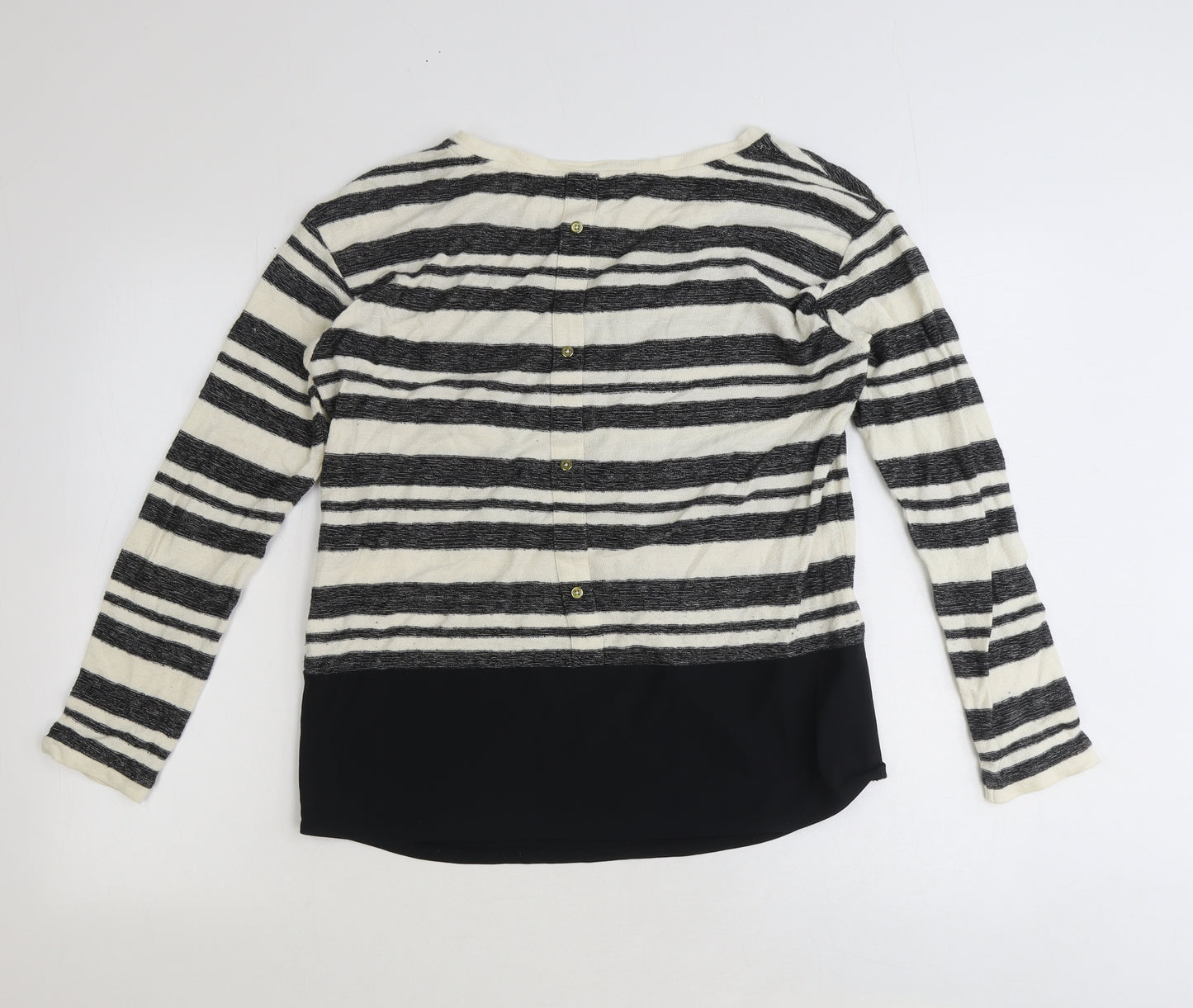 Oasis Womens Black Boat Neck Striped Cotton Pullover Jumper Size S