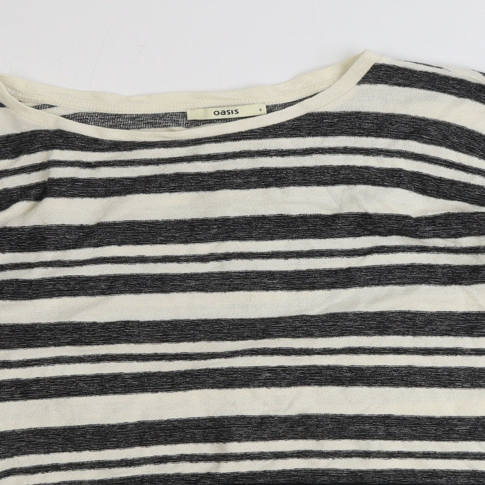 Oasis Womens Black Boat Neck Striped Cotton Pullover Jumper Size S