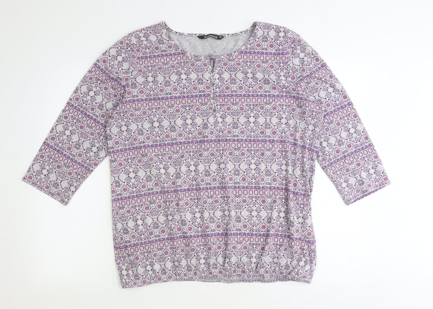 Bonmarché Womens Purple Geometric Polyester Basic Blouse Size 18 Round Neck