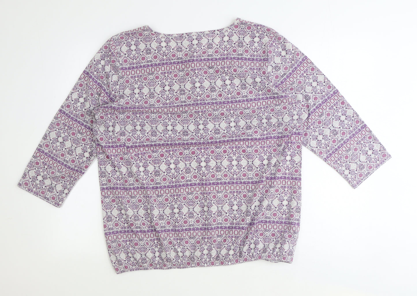 Bonmarché Womens Purple Geometric Polyester Basic Blouse Size 18 Round Neck
