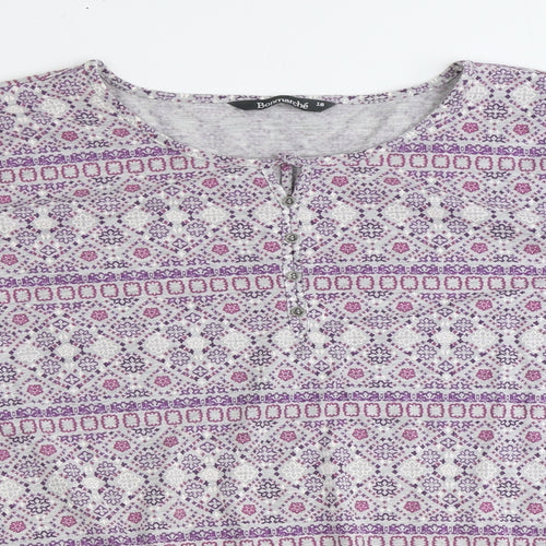 Bonmarché Womens Purple Geometric Polyester Basic Blouse Size 18 Round Neck