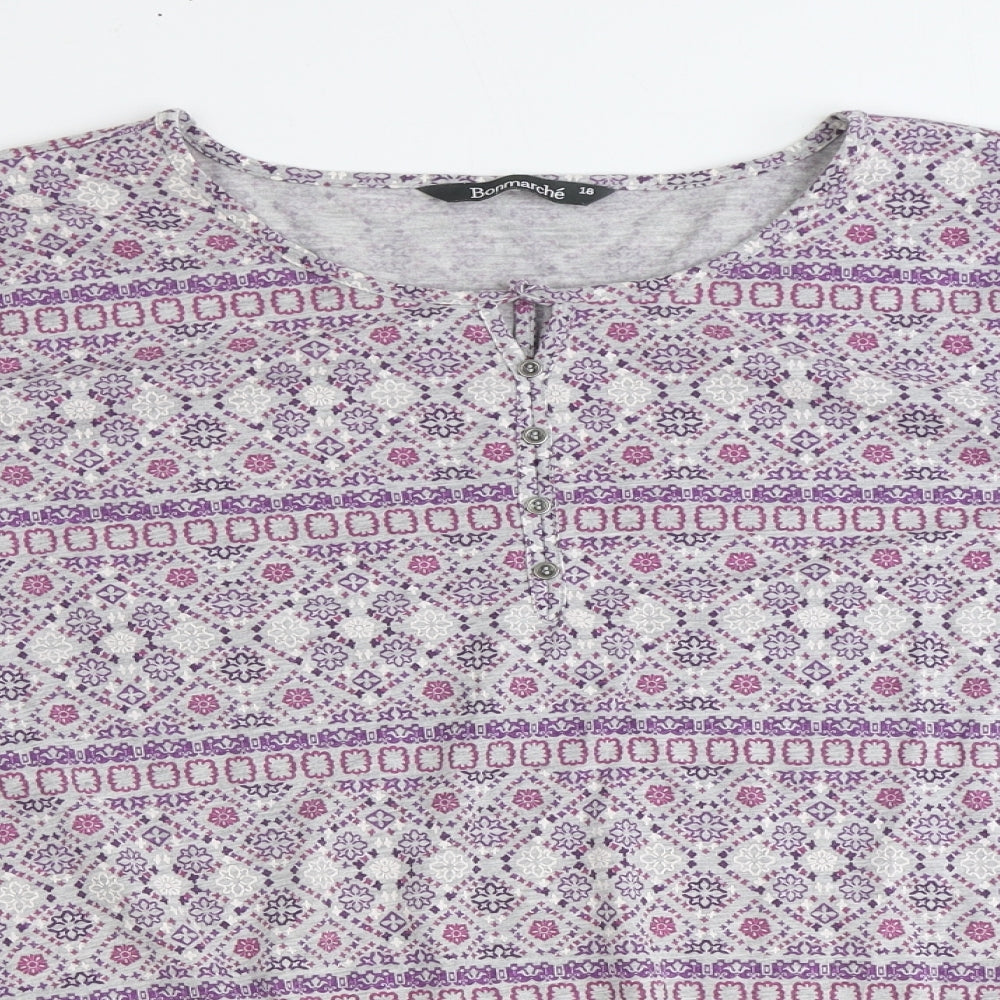 Bonmarché Womens Purple Geometric Polyester Basic Blouse Size 18 Round Neck
