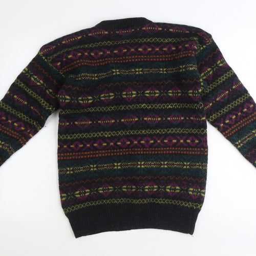 Shetland Mens Multicoloured Round Neck Fair Isle Wool Pullover Jumper Size M Long Sleeve