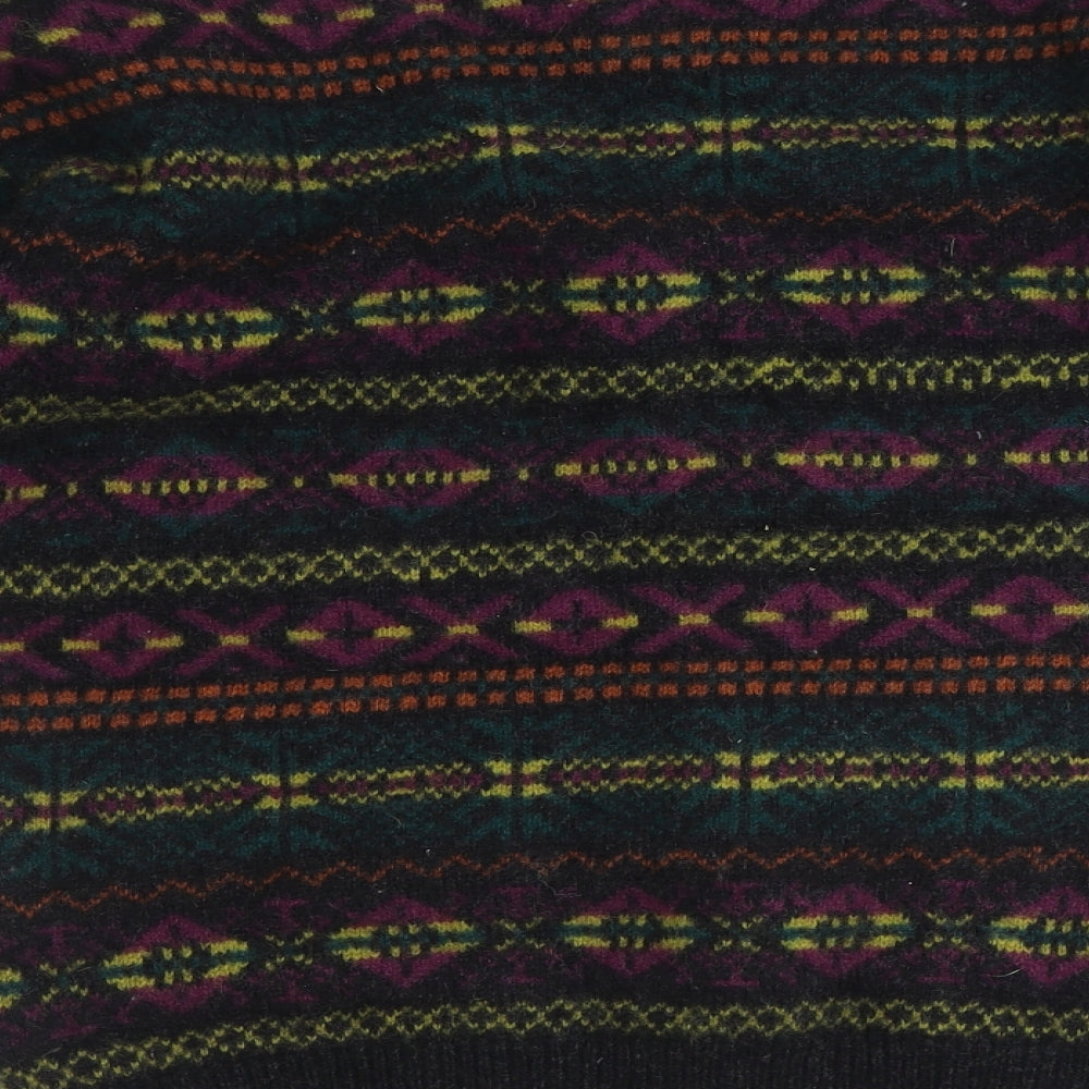 Shetland Mens Multicoloured Round Neck Fair Isle Wool Pullover Jumper Size M Long Sleeve
