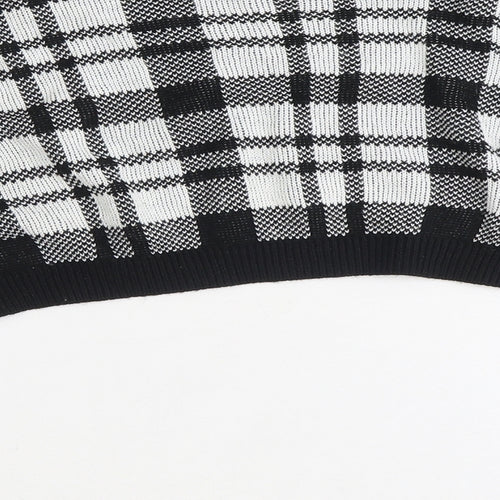 Fem Luxe Womens Black Round Neck Plaid Acrylic Pullover Jumper Size S - Cropped