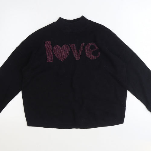 Divided Womens Black Round Neck Polyester Pullover Jumper Size XS - Cropped, Love