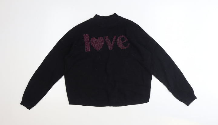 Divided Womens Black Round Neck Polyester Pullover Jumper Size XS - Cropped, Love